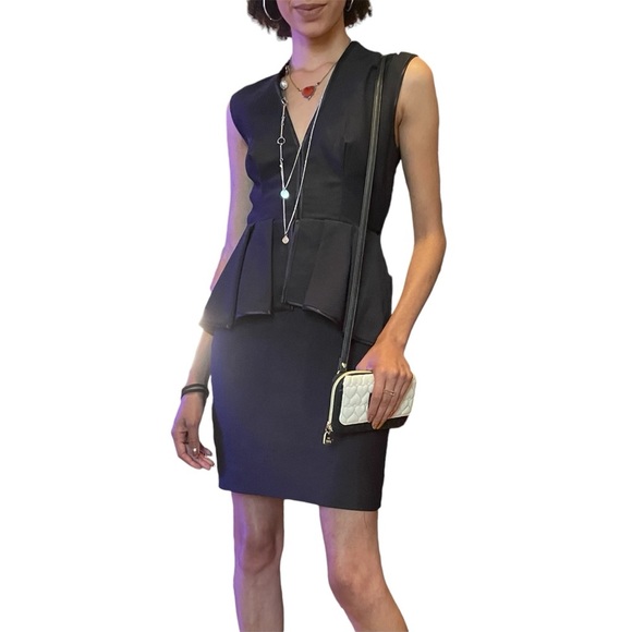 GUESS By Marciano Black Peplum Dress Size 0 Sleeveless Open Back Deep V-Neck - Picture 1 of 14